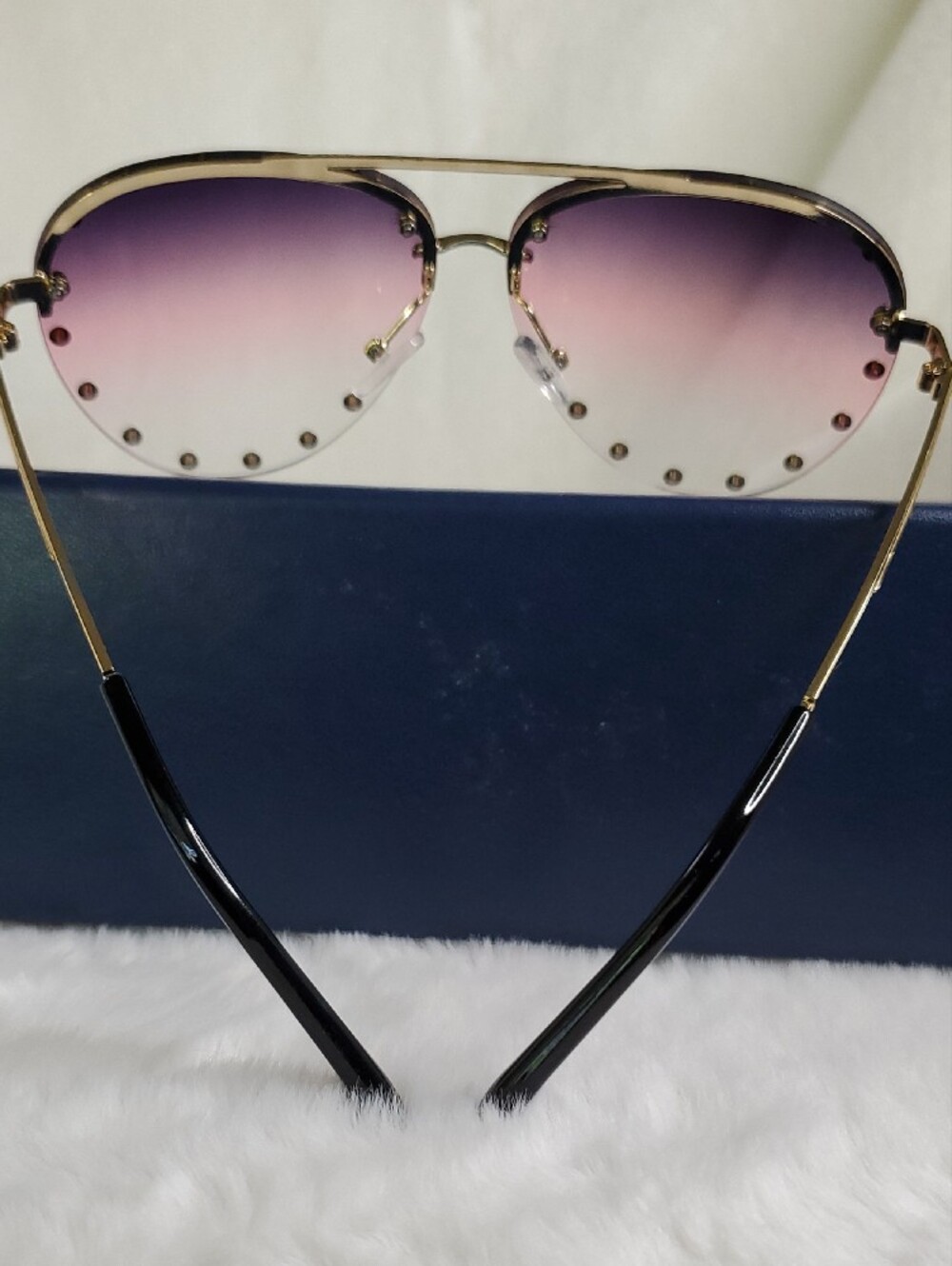 Purple Gradient Rimless Sunglasses with Gold Stud Accents Inspir@d Fashion . - Picture 7 of 8